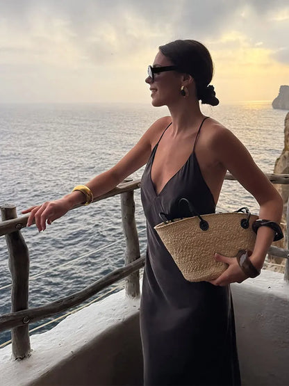 Serenne Long Dress - Backless, V-Neck, Elegant and Casual